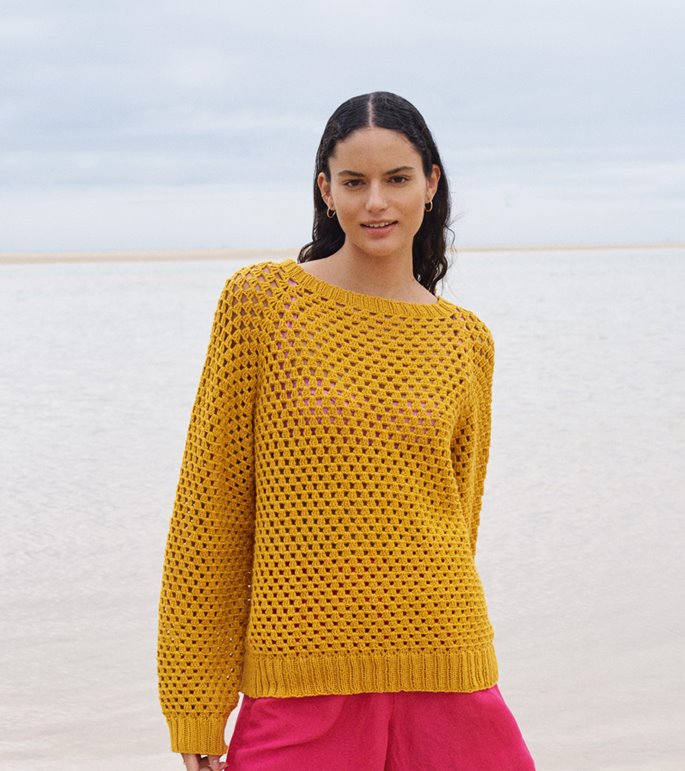 Lana Grossa RAGLANSWEATER I STANGMASKEHULMØNSTER Landlust Baumwolle