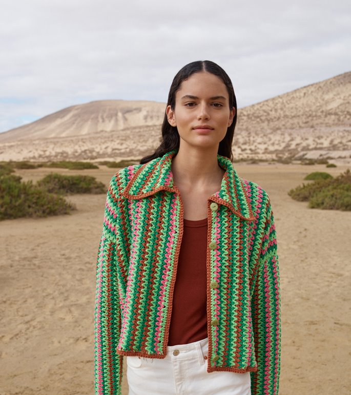 Lana Grossa HEMDJACKE IM ZACKENMUSTER QUER GEHÄKELT Organico