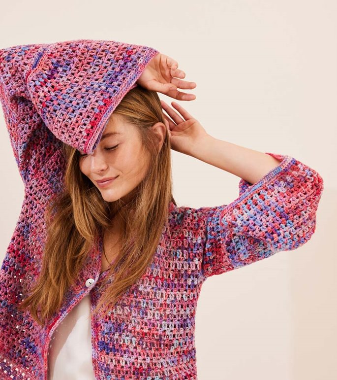 Lana Grossa VIRKAD JACKA Cotonella Multi - Virkmönster (DK)